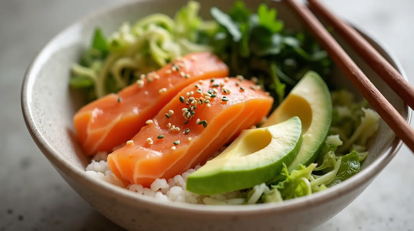 Smoked Salmon Poke Bowl with Fresh Vegetables