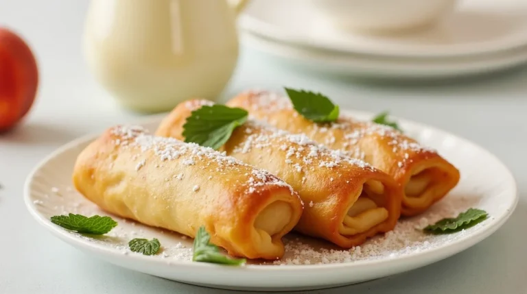 Golden Peach Cobbler Egg Rolls with Drizzle